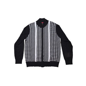 Men's R. Lewis Black and White Houndstooth Zip Cardigan Sweater XL